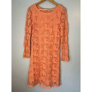 Cremieux Lace Dress‎ Cocktail Party Long Sleeve Peach Size 10